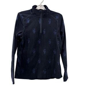 Killtec‎ Women Black Blue Floral Fleece Quarter Zip Pullover Long Sleeve Size 12